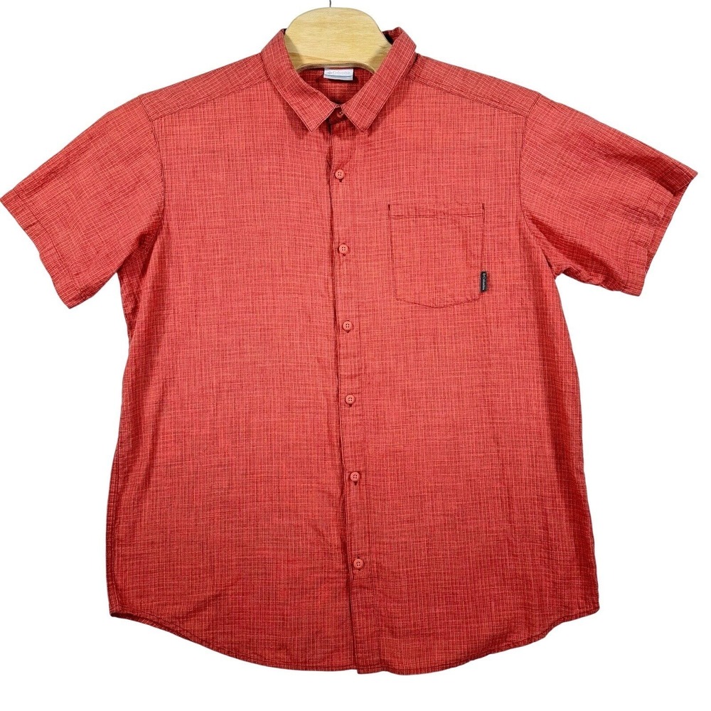 Columbia Button Up Shirt Mens XL Red Short Sleeve‎ Cotton Regular Fit Gorpcore